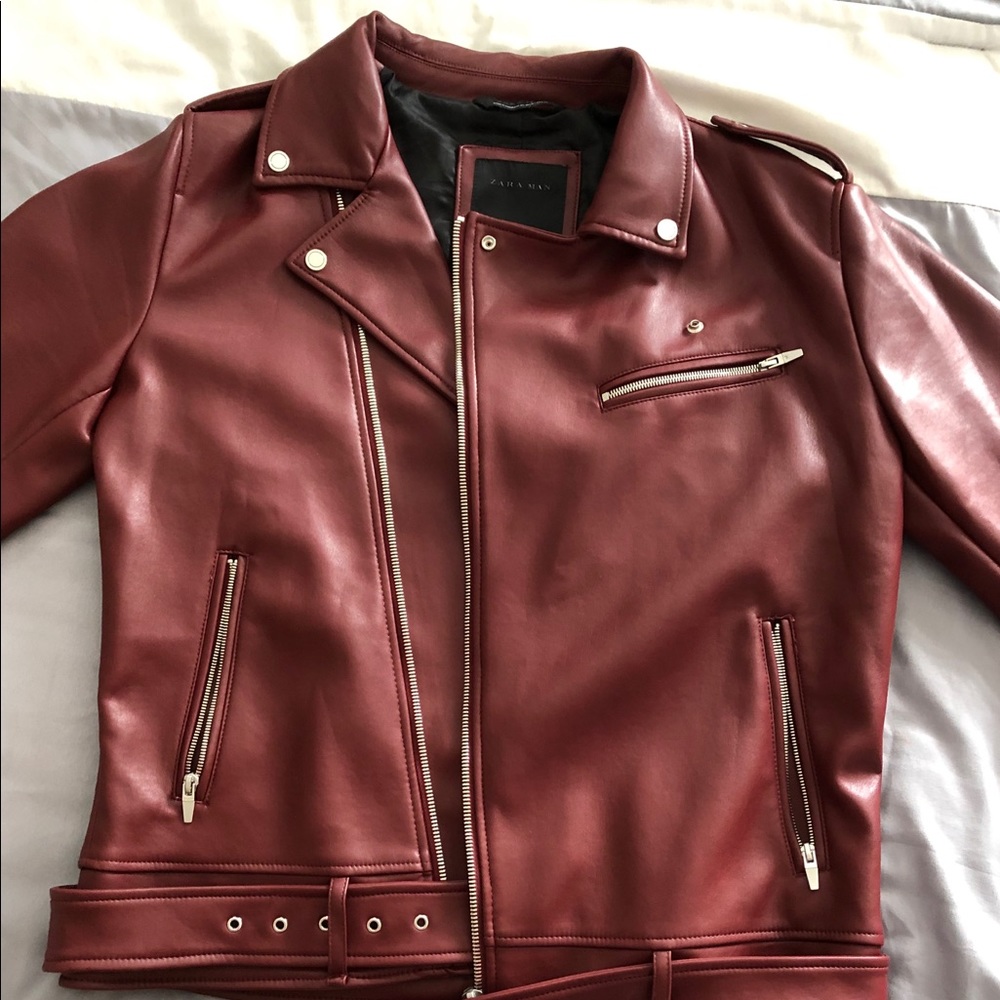 Wine red leather jacket